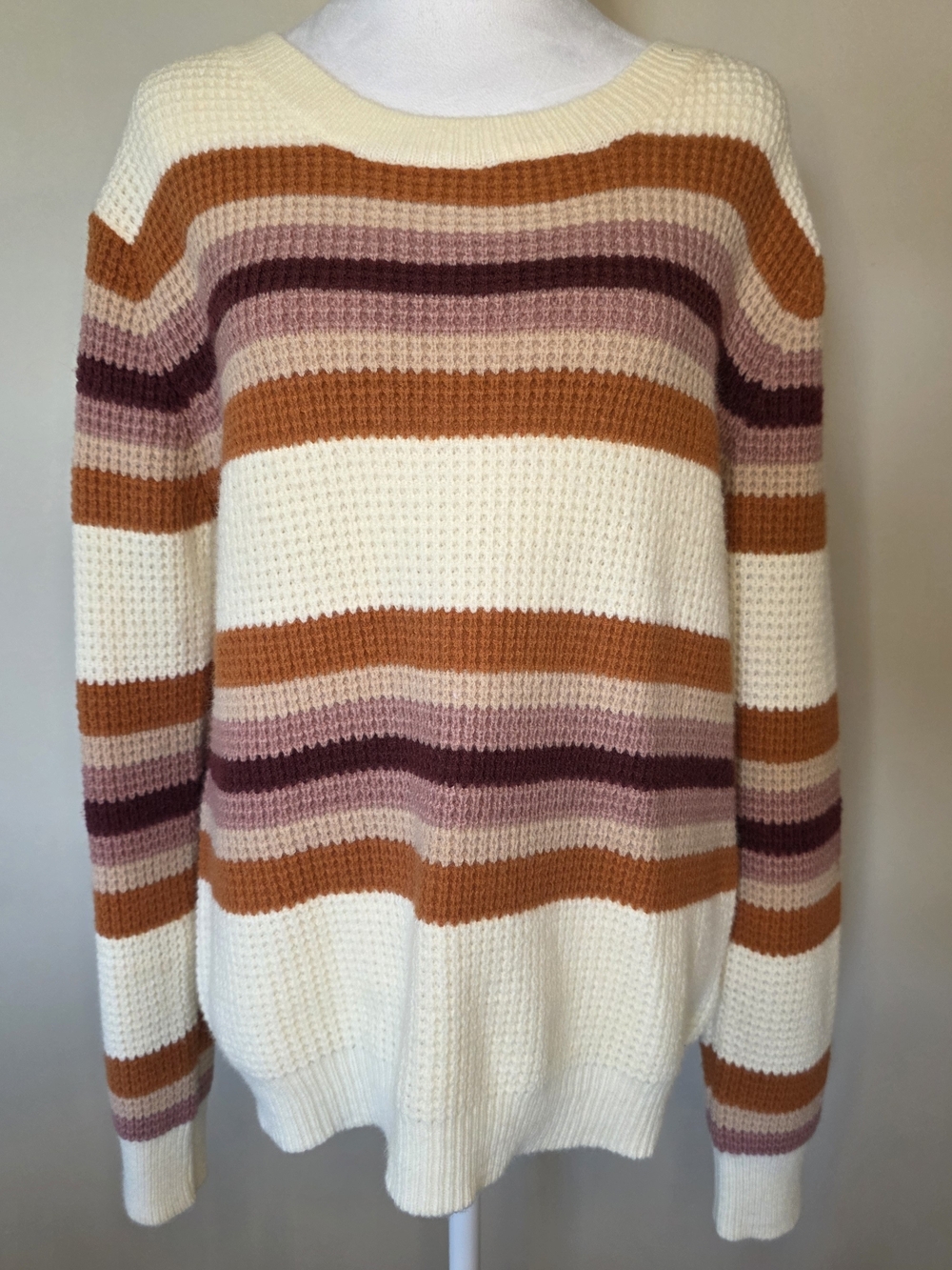 Cozy Co. Rust Mauve Striped Waffle Knit Sweater Women’s S/M Boho Cozy
